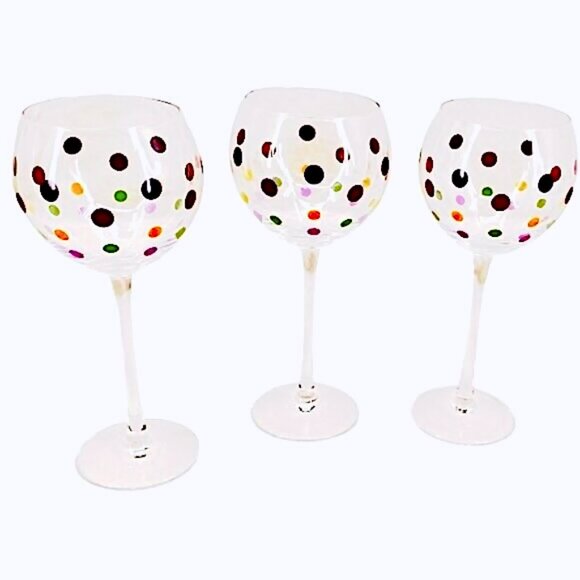 Pampered Chef Dots Collection Wine Glasses ~ 3 Balloon Goblets Discontinued EUC - Picture 7 of 8